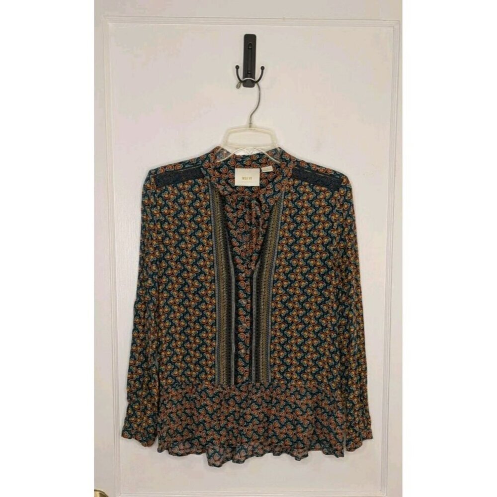 MAEVE Anthropologie Flounced Peasant Top Shirt Janie Blouse Floral Button Sz 4